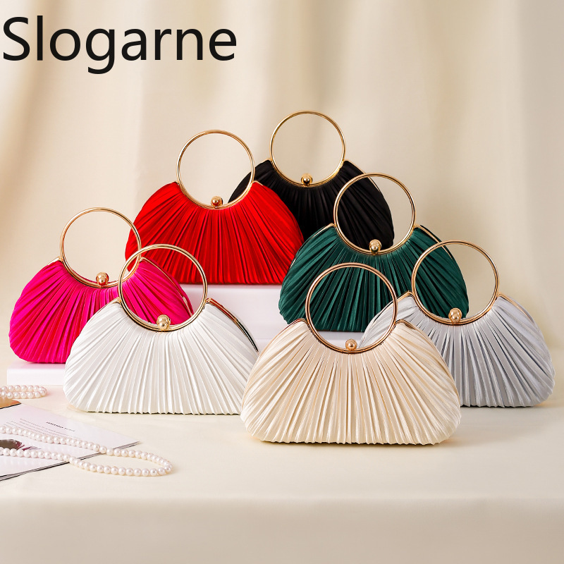 Women Bags Gold - Sac de soirée plissé pour femme,
