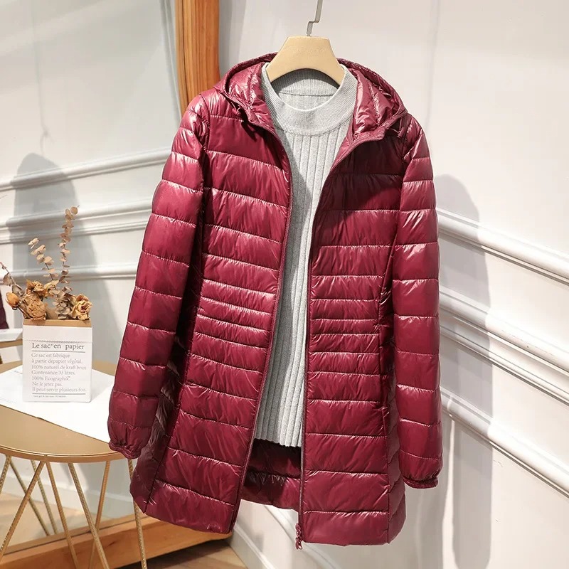 Women Bags White - Doudoune longue légère pour femme, manteau